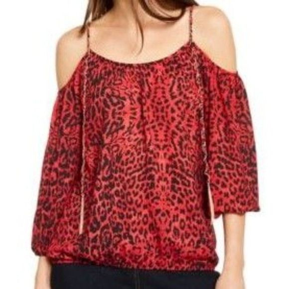 INC International Concepts Cold Shoulder Blouse Animal Print Top Red 3X - Picture 7 of 8